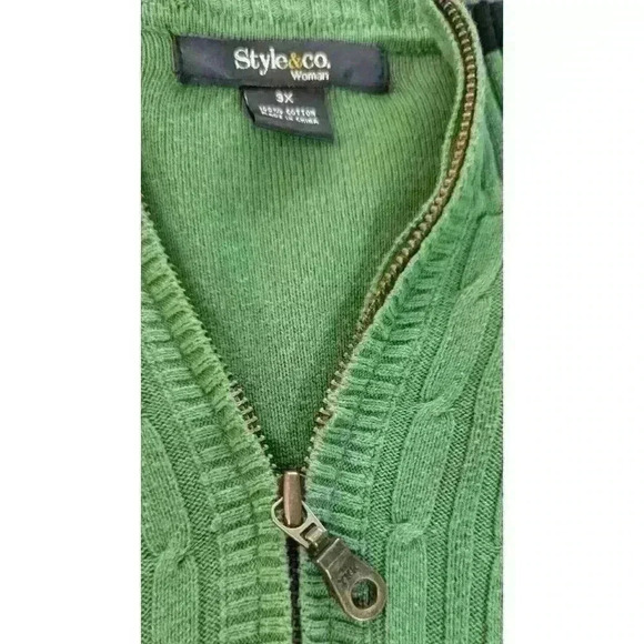 Style & Co Women’s 1/4 Zip Ribbed Knit 100% COTTON Sweater Green/Black Size 3X - Picture 9 of 11